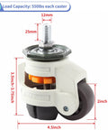 Set Of Four Heavy Duty Leveling Stem Casters With Retractable Height For Equipment And Workbenches Featuring 12mm Stem Diameter