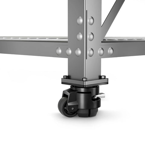 Side view of Four Pack Leveling Casters With Adjustable Height For Heavy Duty Swivel Plate Retractable Caster Wheels Set installed on equipment