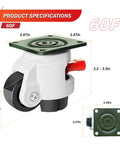 Heavy Duty Leveling Casters With 360 Degree Swivel And Upgraded Handle, Height Adjustable, product dimensions shown
