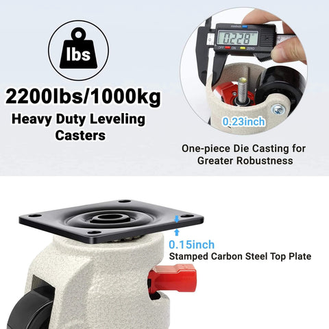 ✝️ Leveling Casters Heavy Duty with Upgraded Ratchet Handle, 360 Swivel Castor Wheels, Adjustable Steel Top Plate, 2200 Lbs Capacity
