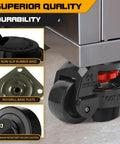 Heavy Duty 4 Piece Machine Leveling Casters With Nylon Wheels And Rubber Feet Retractable Workbench Caster Set High Load Capacity Up To 550 Lbs Per Caster Total 2200 Lbs For Mobile Equipment And Heavy Benches close-up showing rubber base and nylon wheels.
