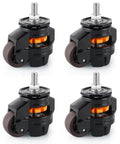 Front view of Heavy Duty Stem Leveling Casters Set For Industrial Machines And Furniture, Aluminum Steel Frame, Four Pack Wheels