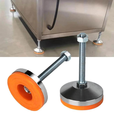 Heavy Duty Adjustable Leveling Feet With 3.14 Inch Base M12 Thread 1300 Pound Capacity For Workbenches Machines And Cabinets Durable Chrome Plated Steel Leg Levelers With Anti Slip Rubber Pads shown on industrial cabinet