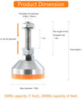 Diagram of Heavy Duty Adjustable Leveling Feet with 2000 lb Capacity, stainless steel base, anti-slip nylon pad, M10 thread, 1.94 inch diameter