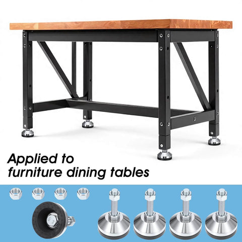 Dining table with heavy duty adjustable leveling feet with 2.36 inch base and M12 thread support up to 1300 lb
