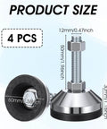 Heavy duty adjustable leveling feet with 2.36 inch base and M12 thread support up to 1300 lb, shown in side view with dimensions.
