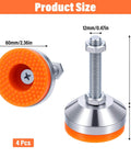 Heavy duty adjustable leveling feet with a 2.36 inch base, M12 thread and 50mm screw length in chrome plated carbon steel, 4 pack