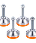 Heavy duty adjustable leveling feet with a 2.36 inch base, M12 thread and 50mm screw length, crafted from chrome plated carbon steel, featuring anti skid pads for stable support of workbenches, machines and cabinets up to 1300 lbs in a 4 pack.