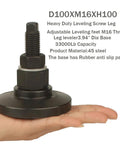 Beefy Heavy Duty Adjustable Leveling Feet For Workbenches Machines Cabinets M16 Thread Three Point Nine Four Inch Base 33000 Lb Capacity 45 Steel With Rubber Non Slip Pads WUEIBUZUDAO Ideal For Industrial Use And Heavy Equipment Stands For Home Shops on display on a hand, showing screw leg and non-slip pad.