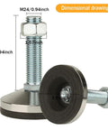 Dimensional drawing of Beefy Heavy Duty Leveling Feet with M24 thread, 3.94 inch base diameter, adjustable for stability.