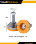Heavy Duty Leveling Feet Set Built To Last Four Pack D60 X M12 X 50 2.36 Inch Base Diameter 1300 Lb Capacity shown with dimensions