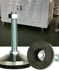 Heavy Duty Leveling Feet Set For Workbenches, Machines, And Cabinets, 3.14 Inch Beefy Base, M16 Thread, shown with cabinet