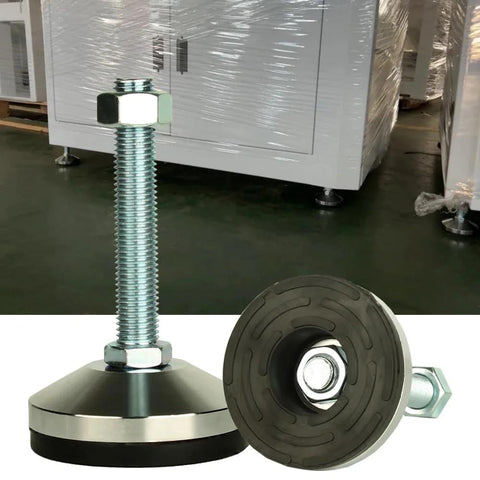 Heavy Duty Leveling Feet Set For Workbenches, Machines, And Cabinets, 3.14 Inch Beefy Base, M16 Thread, shown with cabinet