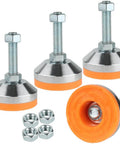 Beefy Heavy Duty Leveling Feet Set For Workbench Machine And Cabinet Use With 2.36 Inch Base Diameter M12 Thread Orange Finish