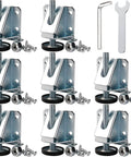 Heavy Duty 8 Pack Furniture Leveling Feet With Lock Nuts For Tables Cabinets Workbenches Shelving Units And More Adjustable 3/8-16 Thread Levelers In Plated Steel For Stable Level Surfaces shown with tools
