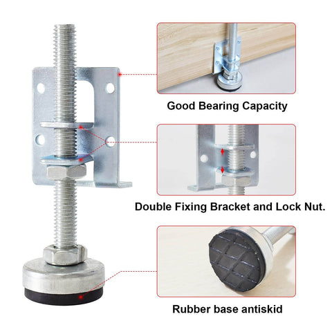 4 Pack Heavy Duty Leveling Feet Furniture Levelers Leg Adjustable Table Legs Leveler with steel construction and rubber base