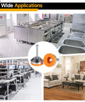 Rock Solid Heavy Duty Adjustable Leveling Feet With Base For Workbenches Machines And Cabinets M8 Thread D60xM8x50 4 Pack Chrome Plated Carbon Steel With Anti Slip Pads showing wide applications in kitchens, factories, and living rooms.