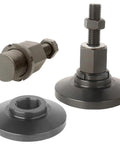 Heavy Duty Leveling Leg With Adjustable Feet For Workbench Machine And Cabinet, 4.72 Inch Base Diameter, steel leveler close-up