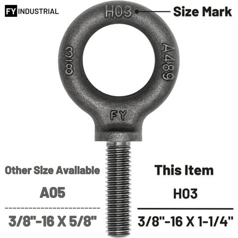 Box Of Ten Heavy Duty Lifting Shoulder Eye Bolts 3/8-16 By 1-1/4 Inch, industrial grade, forged carbon steel 1035, size H03.