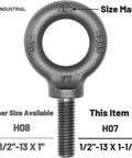 Six Pack Heavy Duty Lifting Eyebolts With Shoulder Eye Half Inch By Thirteen Thread One And A Half Inch Length, industrial-grade