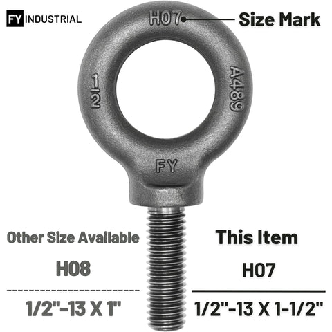Six Pack Heavy Duty Lifting Eyebolts With Shoulder Eye Half Inch By Thirteen Thread One And A Half Inch Length, industrial-grade