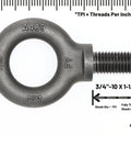 Heavy Duty Lifting Eyebolts Set Of Four Workhorse 3/4-10 Thread 1-1/2 Inch Long Industrial Grade Forged Carbon Steel