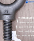 Thread specs of Two Pack Heavy Duty Lifting Eyebolts Five Eighth By Eleven Thread One And One Quarter Inch Long, carbon steel 1035.