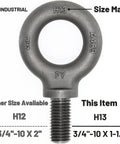 Heavy Duty Lifting Eyebolts Set Of Four Workhorse 3/4-10 Thread 1-1/2 Inch Long Industrial Grade Forged Carbon Steel