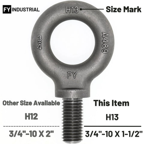 Heavy Duty Lifting Eyebolts Set Of Four Workhorse 3/4-10 Thread 1-1/2 Inch Long Industrial Grade Forged Carbon Steel