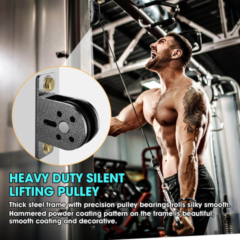 Cable Rope Bearing Pulley Wheel, Wall-Mounted Fixed Pulley Weight System for Home Gym with steel frame and nylon wheel