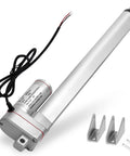 Heavy Duty 12 Inch Linear Actuator 3000N 675 Lbs 12V with beefy IP65 aluminum housing and mounting brackets shown with wires and brackets