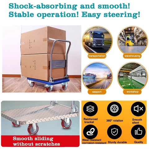 Visual display of 4 Inch Heavy Duty Locking Caster Wheels Set of 4 in transportation and warehousing settings, featuring shock-absorbing capabilities.