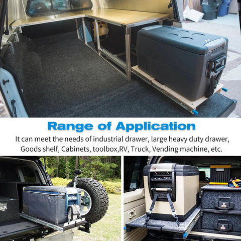 Heavy Duty Locking Drawer Slides Full Extension Runners With Lock Side Mount installed in truck drawer system