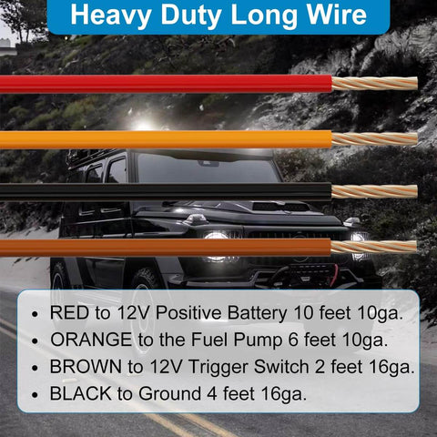 Electric Fuel Pump Relay Kit For 12V Systems With 40 Amp Waterproof Relay, features heavy duty long wires for universal fit