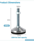 Heavy Duty M16 Thread Adjustable Leveling Feet With 3.14 Inch Anti Vibration Rubber Base dimensions illustration.