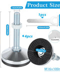 Four Piece Heavy Duty Leveling Feet Set With M16 Thread For Workbenches, Machines, And Cabinets, 60mm Base Diameter, 100mm Tall