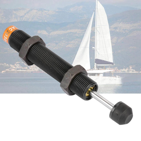 Heavy-Duty M20 X 30mm Oil Pressure Shock Absorber With Adjustable Pneumatic Plunger And Hydraulic Buffer For Air Cylinder AC2030-2, shown against a sailboat background.