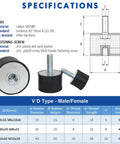 Specifications sheet for Beefed Up Heavy Duty M8 Rubber Motor Mounts With Lock Nuts Anti Vibration Isolators for Water Pumps.