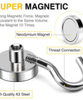 Magnetic Hooks, 50lbs Heavy Duty N52 Rare Earth Magnets with Hook, showing neodymium magnet and A3 steel, ideal for cruise cabin ship essentials.