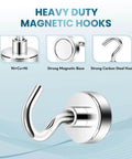 Heavy duty magnetic hook with Ni+Cu+Ni base and carbon steel, ideal for holding items securely in place.