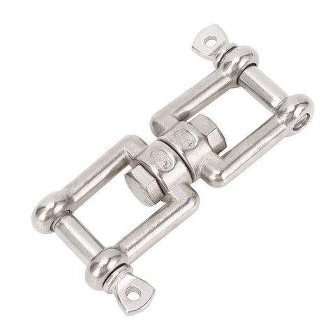 Stainless steel double-ended swivel shackle, 10mm, heavy-duty marine ring connector with locking mechanism