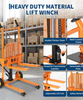 450 Lbs Hydraulic Material Lift Dolly With Adjustable Forks And Removable Platform Manual Fork Winch Stacker For Pallets