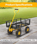 Heavy Duty Mesh Steel Garden Cart with 880 lb capacity folding utility wagon, showing package specifications on pavement.