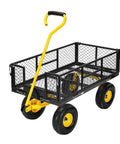 Heavy Duty Mesh Steel Garden Cart with 880 lb capacity folding utility wagon, side view with removable mesh sides and 10 inch tires.