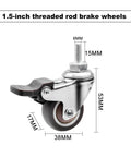 Heavy Duty Metal Castor Wheels With Brakes For Adjustable Height Standing Desks And Mobile Workstations, dimensions shown