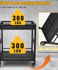 Heavy Duty Service Cart On Wheels With 2-Tier Metal Rolling Utility Cart Fences For Garage Garden Warehouse Tool