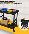 Heavy Duty Service Cart On Wheels With 2-Tier Metal Rolling Utility Cart Fences For Garage Garden Warehouse Tool House Basement 360° Swivel Casters Ergonomic Handle Thick Frame Ultra Sturdy For Heavy Loads