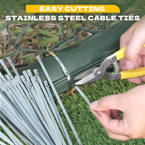 Heavy Duty Metal Zip Ties With Cutter For Outdoor Use UV Resistant Stainless Steel 11.8 Inch 50 Pack Self Locking Cable Ties