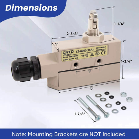 Heavy Duty Micro Switch – Cross Roller Plunger Type Limit Switch with dimensions, for Industrial Machines, Multi-Directional Position Control