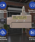 Side view of ✝️ Heavy Duty Micro Switch – Cross Roller Plunger Type Limit Switch for Industrial Machines with aluminum housing.